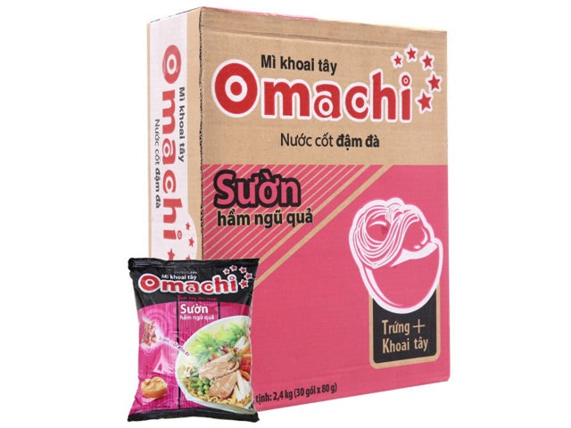 Box of 30 Packets Omachi Instant Noodle Pork (Suon) 80gx30 Thung 30 Goi