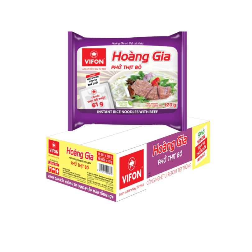 Box Of 18 Packs Hoang Gia Pho Thit Bo 120g (Thung 18 Goi)