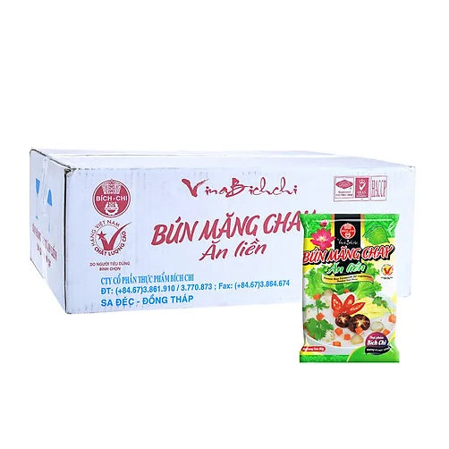 Box of Bamboo Shoot Vegan Instant Noodle 60gX30 (Bun Mang Chay Bich Chi Thung 30 Goi)