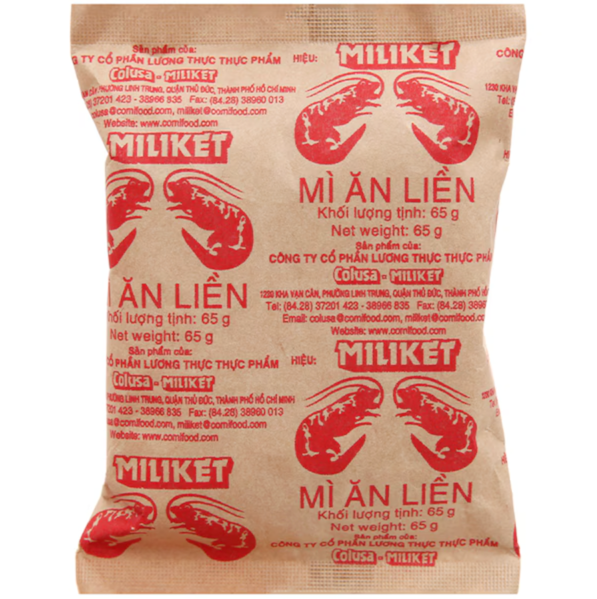 Box of 30 Packets Miliket Mi An Lien (Shrimp) 65g Thung 30 Goi