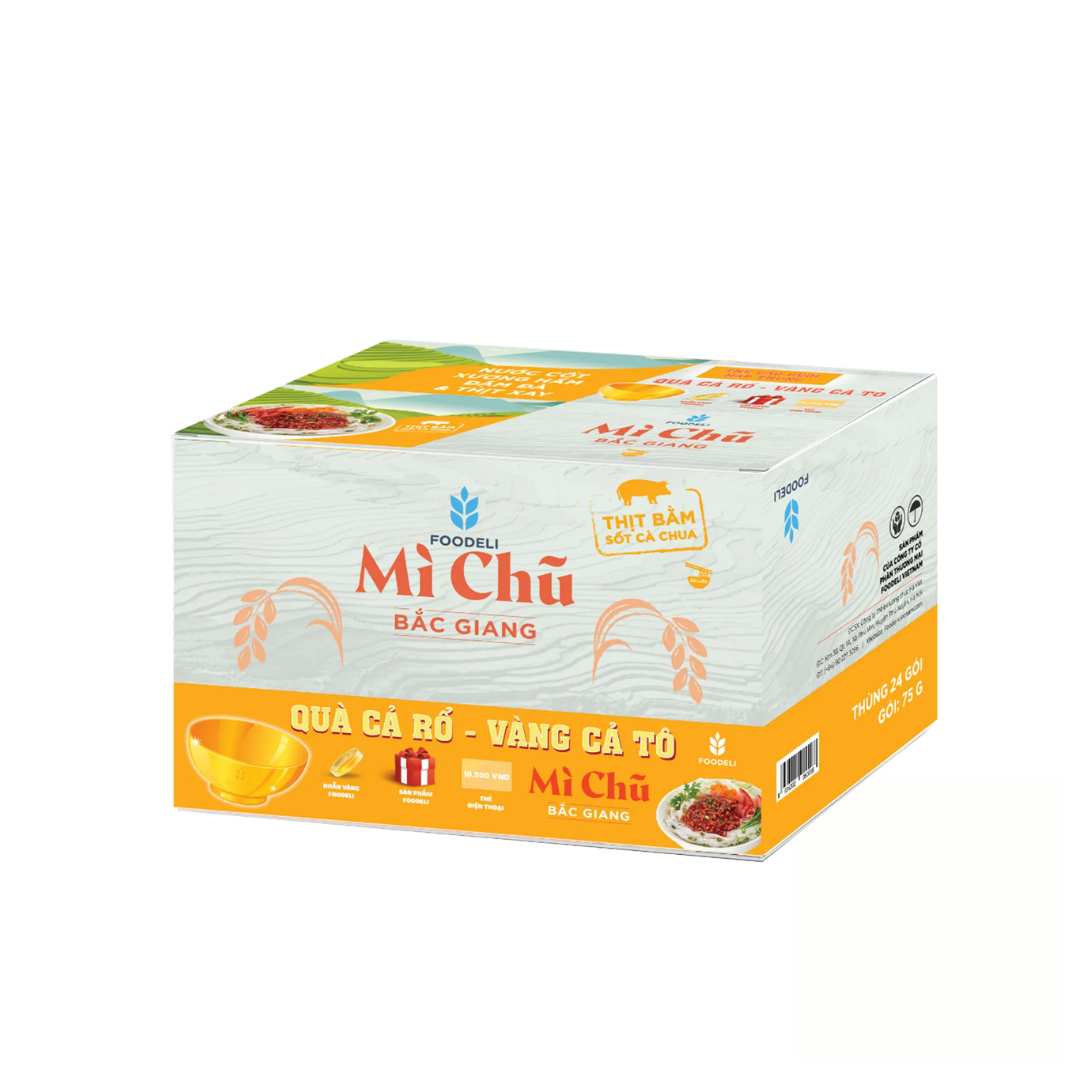 Box of 24 Packs Mi Chu Minced Pork Tomato Flavour Thung 24 Goi