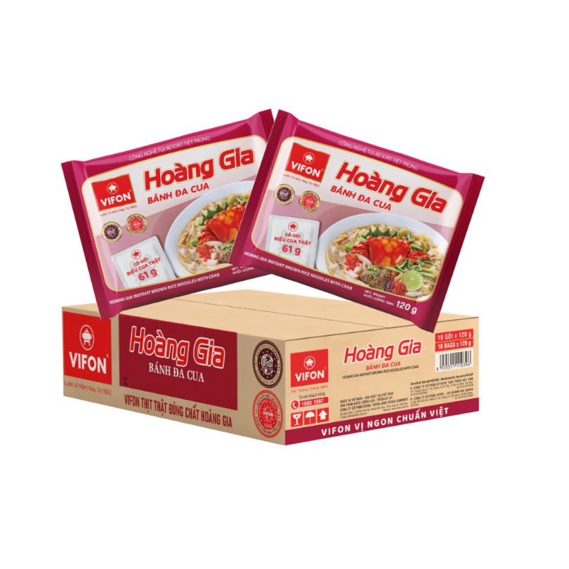 Box of 18 packs Vifon Hoang Gia Banh Da Cua 120g Thung 18 Goi