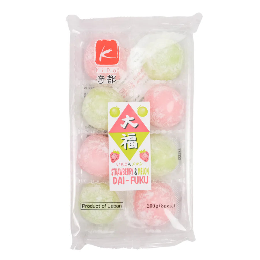 Kido Japnese Rice Cakes Strawberry and Melon Daifuku 8 pcs 200g (Banh Ngot)