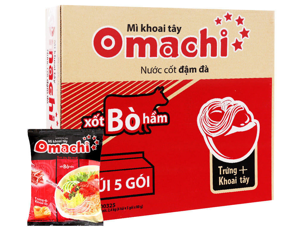 Box of 30 Packets Omachi Instant Noodle Beef (Bo) 80gX30 Thung 30 Goi