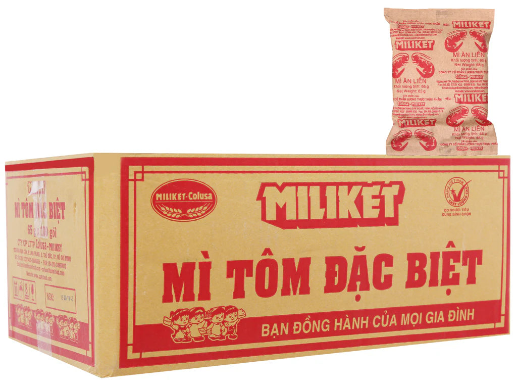 Box of 30 Packets Miliket Mi An Lien (Shrimp) 65g Thung 30 Goi