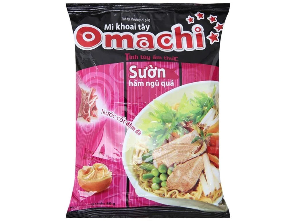 Box of 30 Packets Omachi Instant Noodle Pork (Suon) 80gx30 Thung 30 Goi