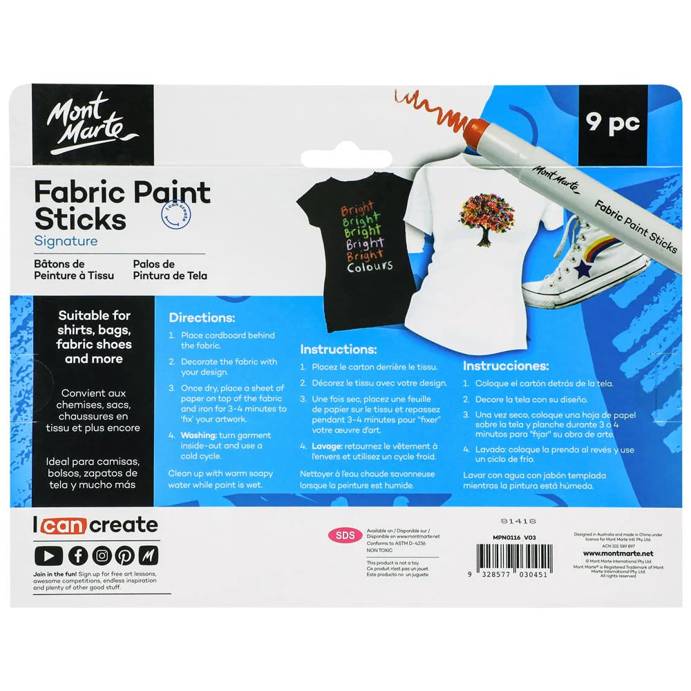 Mont Marte - Fabric Paint Sticks Signature 9pc