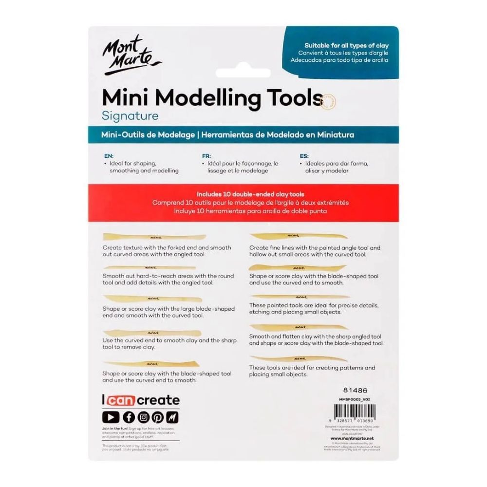 Mont Marte Sculpting - Mini Boxwood Modelling Tools 10pc