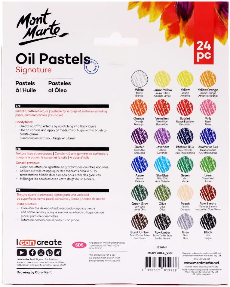 Mont Marte Oil Pastels 24pc - High Quality Pigments