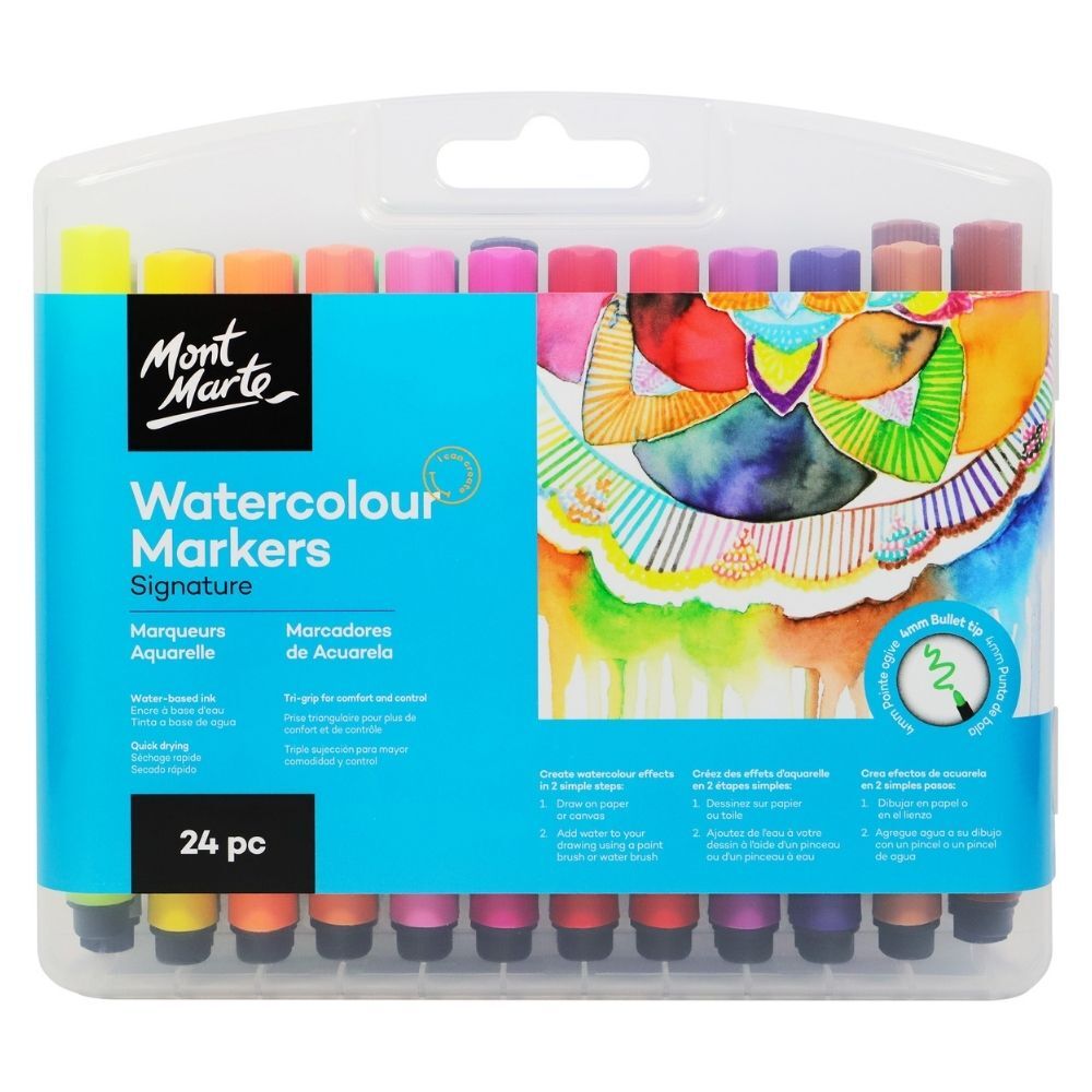 Mont Marte Signature Marker Set - Watercolour Markers Tri-Grip In Case 24pc