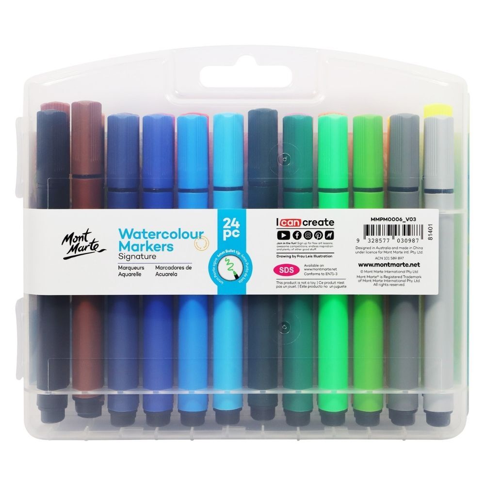 Mont Marte Signature Marker Set - Watercolour Markers Tri-Grip In Case 24pc